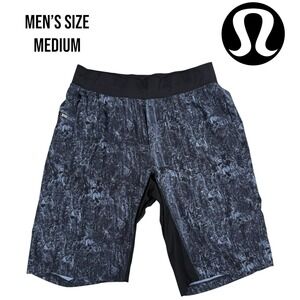 Lululemon Pace Breaker Shorts Black Blue Print Men's Medium Linerless 9" Gym Run